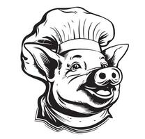 Smiling Porky Pig Logo Cartoon Character. Happy Pig Chef Head Cartoon. vector