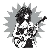 ilustración de un mujer con un estilizado acústico guitarra vector