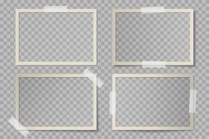 set of beige rectangular photo card frames vector