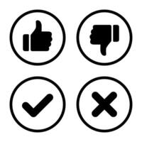 Thumb up down, tick, and cross icon on circle line vector