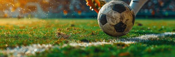 Person Kicking Soccer Ball on Field photo