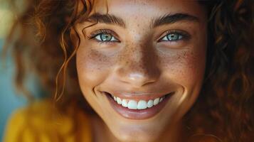 Close Up of a Woman With Freckles on Her Face photo