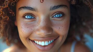 Close Up of a Woman With Freckles on Her Face photo
