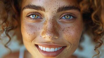 Close Up of a Woman With Freckles on Her Face photo