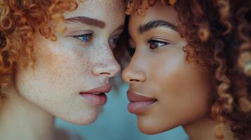 Close Up of Two Women With Freckled Hair photo