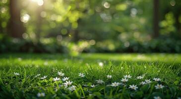 Field of Grass With White Flowers photo