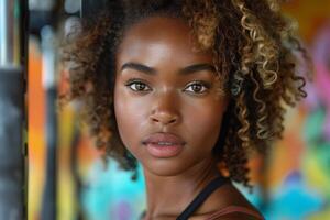 Close Up Portrait of Person With Curly Hair photo