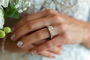 Person Wearing Wedding Ring Close Up photo