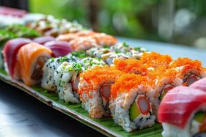Plate of Sushi With Drizzled Sauce photo