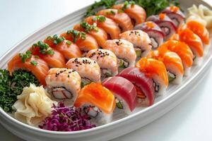Plate of Sushi With Drizzled Sauce photo