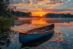 Boat Sailing on Water at Sunset photo