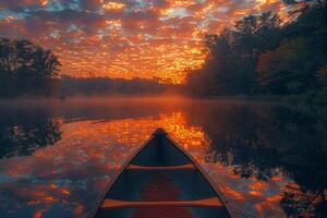 Red Canoe on Lake photo