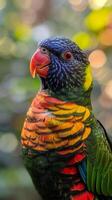 Colorful Bird Perched on Top of Cage photo