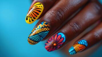 Womans Hand With Colorful Manicure photo