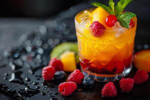 Refreshing Pink Drink With Flower and Watermelon Slice photo