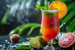 Refreshing Pink Drink With Flower and Watermelon Slice photo