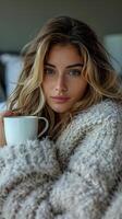 Woman Sitting at Table With Hands on Hips photo