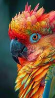 Colorful Bird Perched on Top of Cage photo