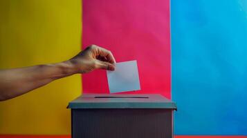 Person Putting Voting Paper in Ballot Box photo