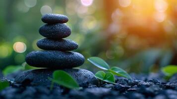 Rocks Piled on Green Leaf photo