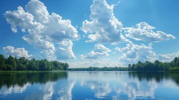 Body of Water Surrounded by Trees and Clouds photo
