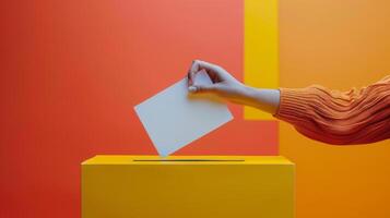 Person Putting Voting Paper in Ballot Box photo
