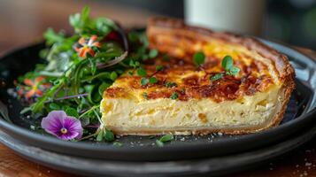 Plate With Quiche and Flowers photo