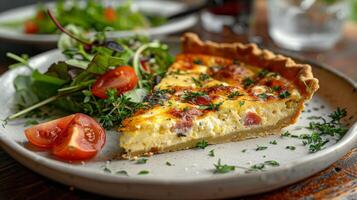 White Plate With Quiche Slice photo