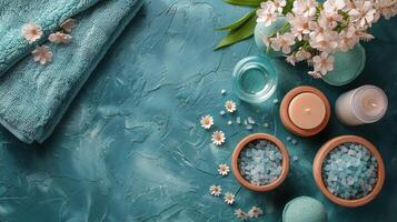 Table Decorated With Candles and Flowers Beside Towel photo