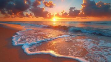 Sun Setting Over Ocean on Beach photo