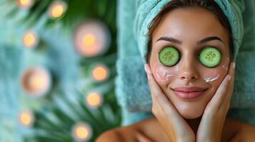 Woman With Cucumber Slices on Eyes photo