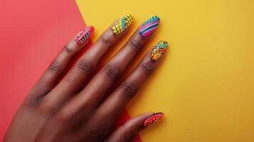 Womans Hand With Colorful Nail Polish photo