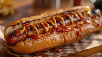A mouthwatering image of a classic hot dog photo