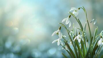 Snowdrops Emerging in Snow on a Sunny Day photo