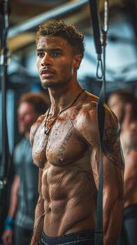 Group of Men Running in Gym photo