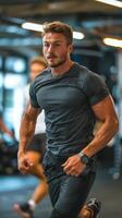 Group of Men Running in Gym photo
