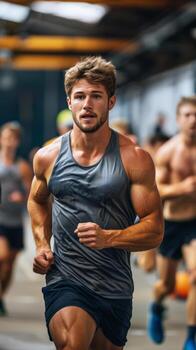 Group of Men Running in Gym photo
