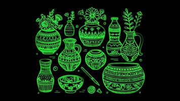 Neon frame effect silverwork, glow, black background. video