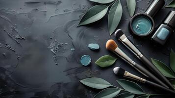 Array of Makeup Brushes on Table photo