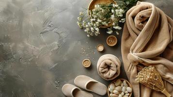 Pair of Slippers Beside Flowers photo