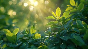 Sunlight Filtering Through the Leaves of a Bush photo