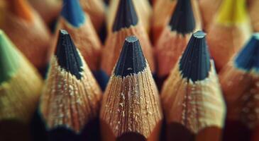 Row of Colored Pencils on Table photo