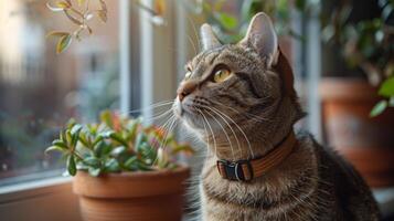 Close Up of a Cat Wearing a Collar photo