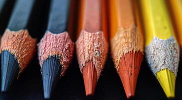 Row of Colored Pencils on Table photo