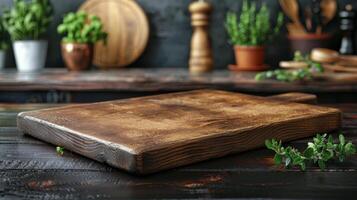 Cutting Board on Wooden Table photo