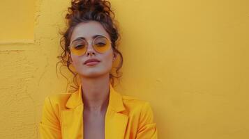 Woman in Yellow Jacket and Sunglasses photo