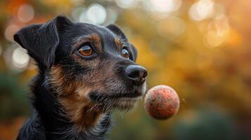Dog Running With Ball in Mouth photo