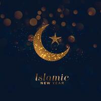 happy islamic new year background with moon and star vector