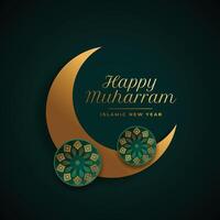 happy muharram background with islamic moon decoration vector