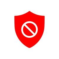 Shield with block sign, restriction shield, protection concept icon in flat style design isolated on white background. vector